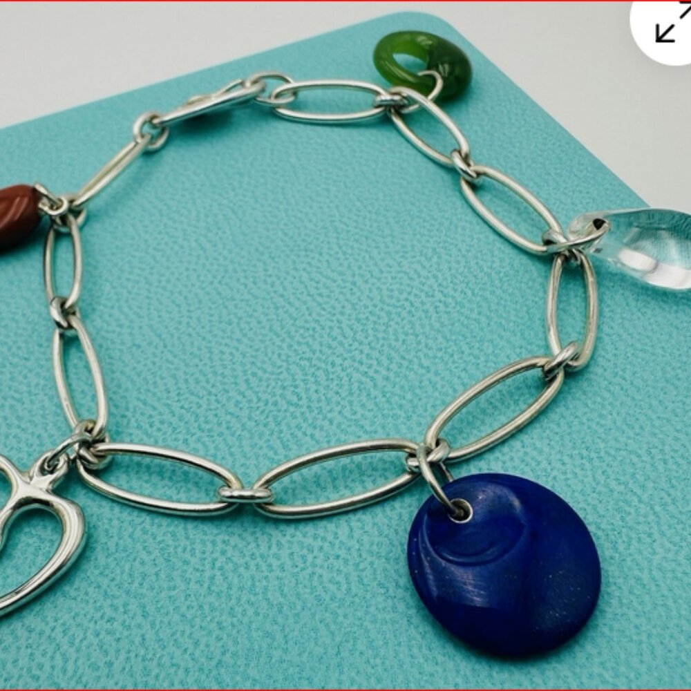 Tiffany & Co Paloma Picasso Gemstone Charm Bracelet Lapis Jade Jasper, Crystal